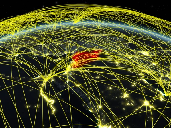 夜间地球上的叙利亚与代表通信 旅行和连接的国际网络 美国宇航局提供的这张图片的元素 — 图库照片