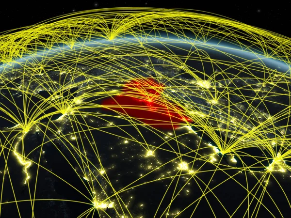 Iraque Planeta Terra Noite Com Rede Internacional Representando Comunicação Viagens — Fotografia de Stock