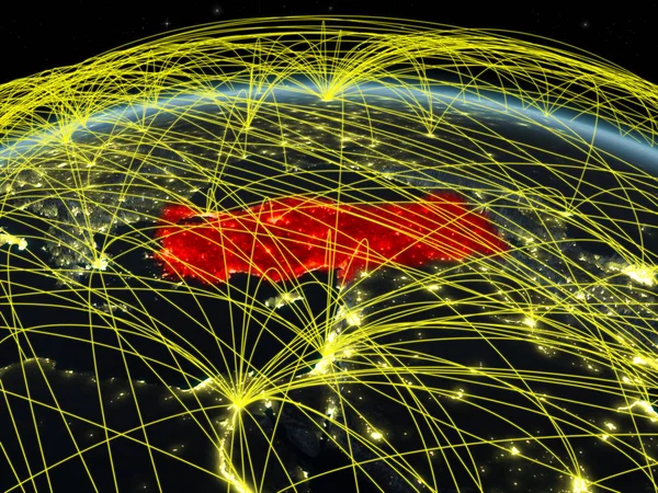 Turquia Planeta Terra Noite Com Rede Internacional Representando Comunicação Viagens — Fotografia de Stock