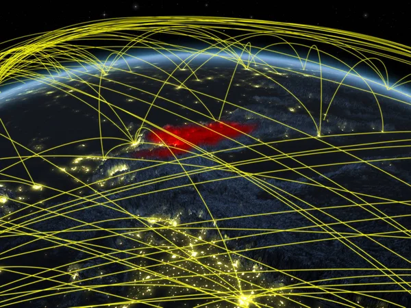Kirgizië Planeet Aarde Night Met Wereldwijd Netwerk Communicatie Reis Verbindingen — Stockfoto