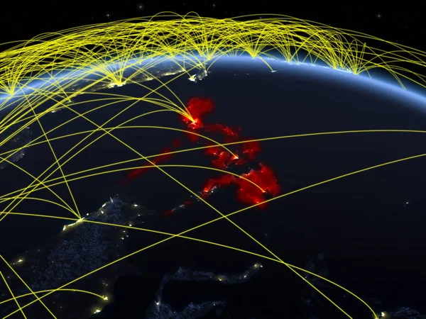 Philippines Sur Planète Terre Nuit Avec Réseau International Représentant Communication — Photo