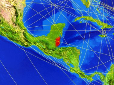 Belize modeli bir ağları ile dünya gezegeni uzaydan. Şehir ışıkları ile detaylı gezegen yüzeyinde. 3D çizim. Nasa tarafından döşenmiş bu görüntü unsurları.