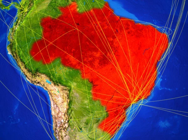 Brasilien Aus Dem All Modell Des Planeten Erde Mit Netzwerken — Stockfoto
