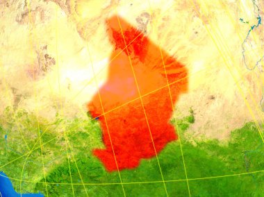 Chad modeli bir ağları ile dünya gezegeni uzaydan. Şehir ışıkları ile detaylı gezegen yüzeyinde. 3D çizim. Nasa tarafından döşenmiş bu görüntü unsurları.