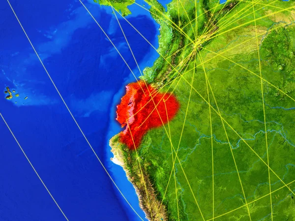 Ecuador Space Model Planet Earth Networks Detailed Planet Surface City — Stock Photo, Image