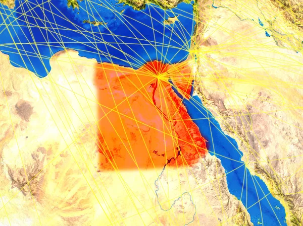 Egito Partir Espaço Modelo Planeta Terra Com Redes Superfície Planeta — Fotografia de Stock