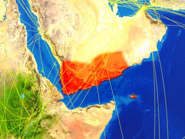 Yemen Dallo Spazio Sul Modello Del Pianeta Terra Con Reti — Foto Stock