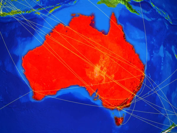 Australië Vanuit Ruimte Het Model Van Planeet Aarde Met Netwerken — Stockfoto