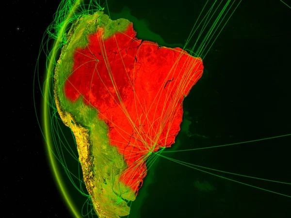 Brasile Dallo Spazio Sul Modello Digitale Della Terra Con Reti — Foto Stock