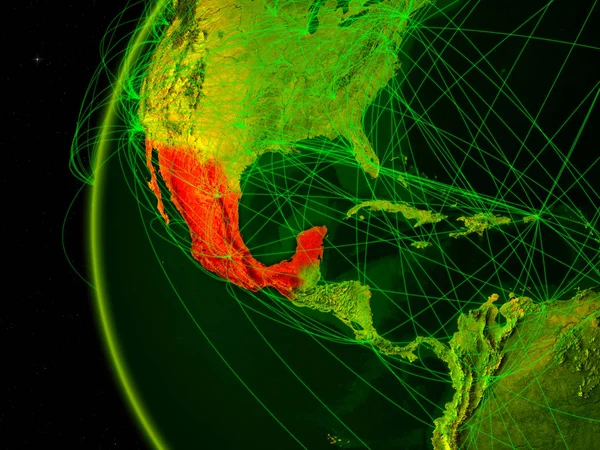 México Desde Espacio Modelo Digital Tierra Con Redes Internacionales Concepto —  Fotos de Stock