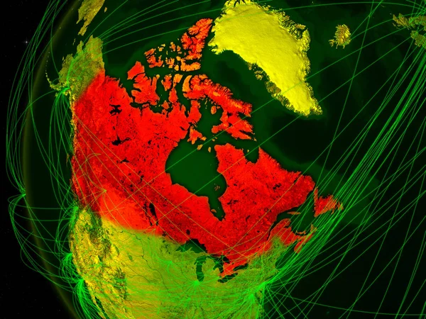 Kanada Från Rymden Digital Modell Jorden Med Internationella Nätverk Begreppet — Stockfoto