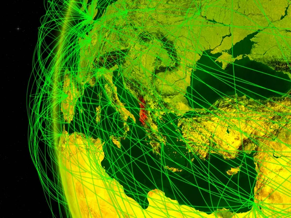 Albania Desde Espacio Modelo Digital Tierra Con Redes Internacionales Concepto —  Fotos de Stock