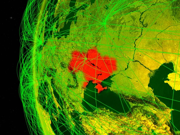 Ucrânia Espaço Modelo Digital Terra Com Redes Internacionais Conceito Comunicação — Fotografia de Stock