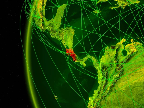 哥斯达黎加从太空对地球的数字模型与国际网络 数字通信或旅行的概念 美国宇航局提供的这张图片的元素 — 图库照片