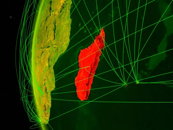 Madagascar Dallo Spazio Sul Modello Digitale Della Terra Con Reti — Foto Stock