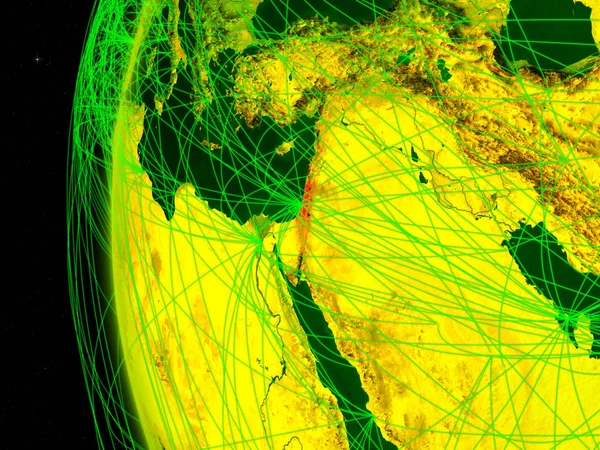 Israel Desde Espacio Modelo Digital Tierra Con Redes Internacionales Concepto —  Fotos de Stock