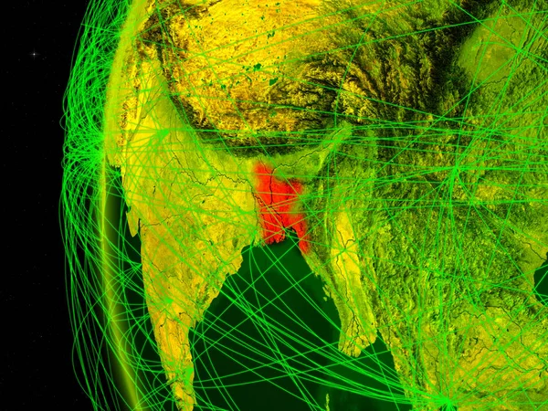 Bangladesh Espace Sur Modèle Numérique Terre Avec Des Réseaux Internationaux — Photo