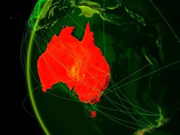 Australia from space on digital model of Earth with international networks. Concept of digital communication or travel. 3D illustration. Elements of this image furnished by NASA.