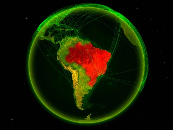 Бразилия Космоса Планете Земля Цифровой Сетью Представляющей Международную Связь Технологии — стоковое фото