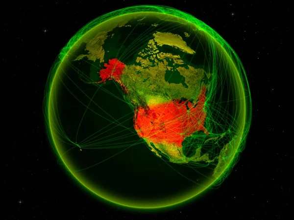 Vanuit Ruimte Planeet Aarde Met Digitale Netwerk Vertegenwoordigers Van Internationale — Stockfoto