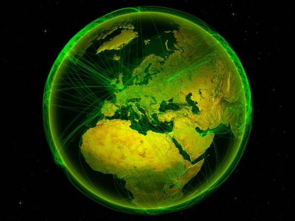 Kosovo Depuis Espace Sur Planète Terre Avec Réseau Numérique Représentant — Photo