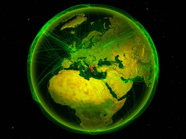 Ελλάδα Από Διάστημα Στον Πλανήτη Ψηφιακό Δίκτυο Που Αντιπροσωπεύει Διεθνή — Φωτογραφία Αρχείου
