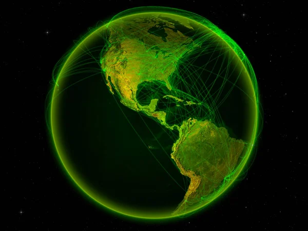 萨尔瓦多从地球上的空间与代表国际通信 技术和旅行的数字网络 美国宇航局提供的这张图片的元素 — 图库照片