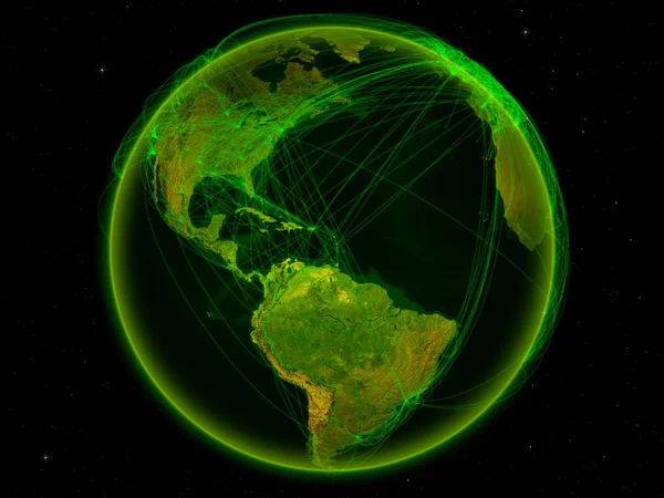 Karibien Från Rymden Planeten Jorden Med Digitala Nätverk Som Företräder — Stockfoto