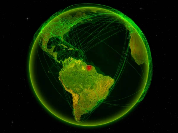 Suriname Dallo Spazio Sul Pianeta Terra Con Rete Digitale Che — Foto Stock