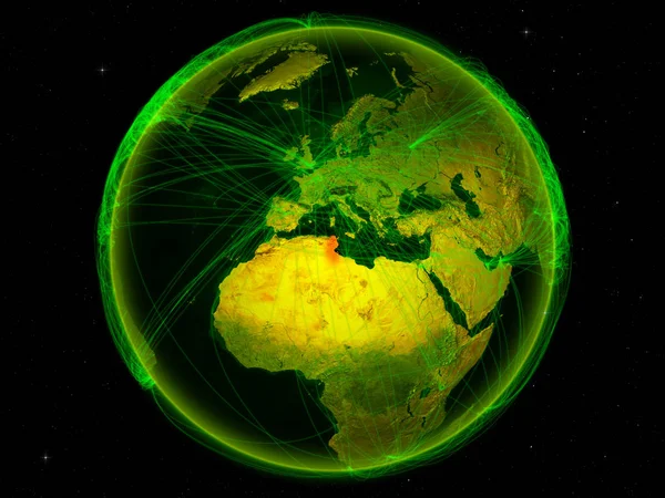 Tunisko Místa Planetě Zemi Digitálních Sítí Představující Mezinárodní Komunikace Technologie — Stock fotografie