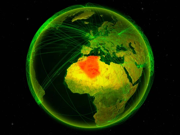 Algeriet Från Rymden Planeten Jorden Med Digitala Nätverk Som Företräder — Stockfoto