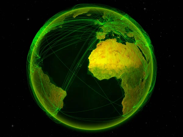 Gambie Vesmíru Planetě Zemi Digitálních Sítí Představující Mezinárodní Komunikace Technologie — Stock fotografie