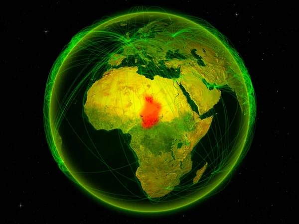 Chad Vesmíru Planetě Zemi Digitálních Sítí Představující Mezinárodní Komunikace Technologie — Stock fotografie