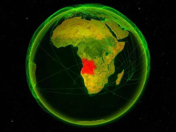 Αγκόλα Από Διάστημα Στον Πλανήτη Ψηφιακό Δίκτυο Που Αντιπροσωπεύει Διεθνή — Φωτογραφία Αρχείου