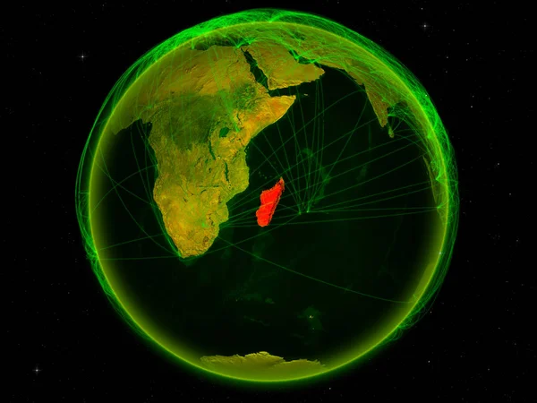 Madagáscar Espaço Planeta Terra Com Rede Digital Representando Comunicação Internacional — Fotografia de Stock