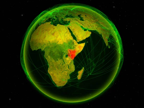 Quênia Espaço Planeta Terra Com Rede Digital Representando Comunicação Internacional — Fotografia de Stock