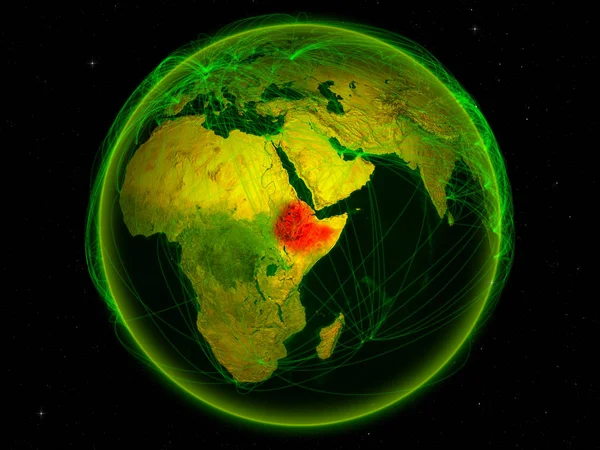 埃塞俄比亚从地球上的空间出发 拥有代表国际通信 技术和旅行的数字网络 美国宇航局提供的这张图片的元素 — 图库照片