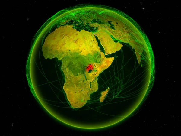 Uganda Espaço Planeta Terra Com Rede Digital Representando Comunicação Internacional — Fotografia de Stock