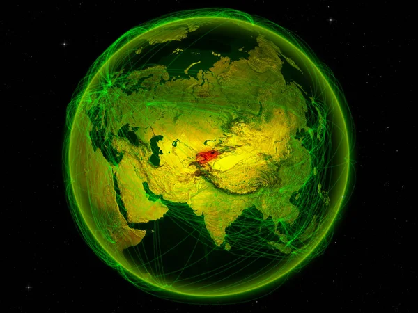 Kirghizistan Espace Sur Planète Terre Avec Réseau Numérique Représentant Communication — Photo