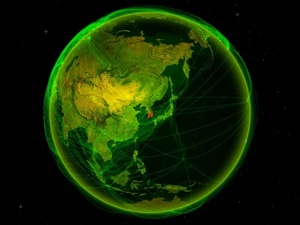 Corée Sud Depuis Espace Sur Planète Terre Avec Réseau Numérique — Photo