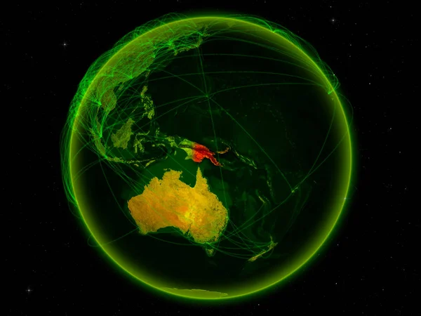 デジタル ネットワークを表す国際的なコミュニケーション 旅行と地球上の領域からパプア ニューギニア独立国 イラスト Nasa から提供されたこのイメージの要素 — ストック写真