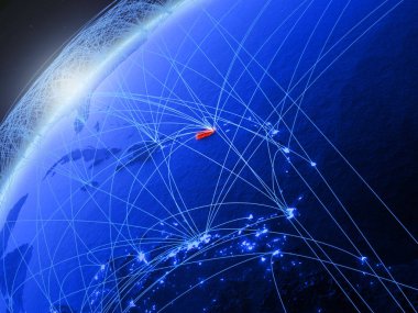 Porto Riko modeli Yeşil Dünya gezegeninin uluslararası ağları ile. Kavramı mavi dijital iletişim ve teknoloji. 3D çizim. Nasa tarafından döşenmiş bu görüntü unsurları.