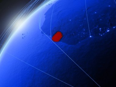 Sierra Leone modeli Yeşil Dünya gezegeninin uluslararası ağları ile. Kavramı mavi dijital iletişim ve teknoloji. 3D çizim. Nasa tarafından döşenmiş bu görüntü unsurları.