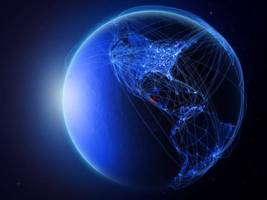 Guatemala Planet Earth uluslararası iletişim, teknoloji ve seyahat temsil eden mavi dijital ağ ile uzaydan. 3D çizim. Nasa tarafından döşenmiş bu görüntü unsurları.