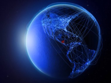 Nikaragua Planet Earth uluslararası iletişim, teknoloji ve seyahat temsil eden mavi dijital ağ ile uzaydan. 3D çizim. Nasa tarafından döşenmiş bu görüntü unsurları.