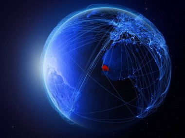 Senegal Planet Earth uluslararası iletişim, teknoloji ve seyahat temsil eden mavi dijital ağ ile uzaydan. 3D çizim. Nasa tarafından döşenmiş bu görüntü unsurları.