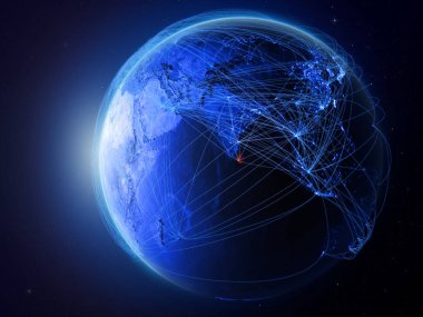 Sri Lanka Planet Earth uluslararası iletişim, teknoloji ve seyahat temsil eden mavi dijital ağ ile uzaydan. 3D çizim. Nasa tarafından döşenmiş bu görüntü unsurları.