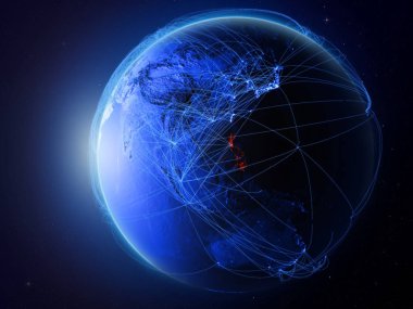 Filipinler uluslararası iletişim, teknoloji ve seyahat temsil eden mavi dijital ağ ile gezegeni uzaydan. 3D çizim. Nasa tarafından döşenmiş bu görüntü unsurları.