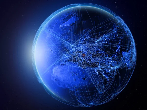 波斯尼亚和黑塞哥维那从地球上的空间出发 拥有代表国际通信 技术和旅行的蓝色数字网络 美国宇航局提供的这张图片的元素 — 图库照片
