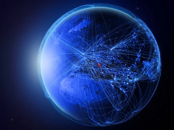 塞尔维亚从地球上的太空 拥有代表国际通信 技术和旅行的蓝色数字网络 美国宇航局提供的这张图片的元素 — 图库照片